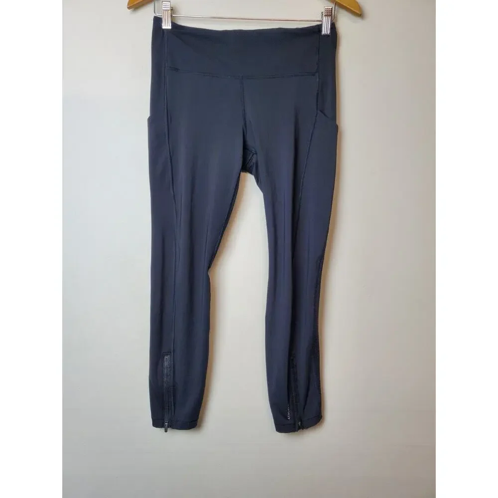 Athleta 7/8 Tight‎ Leggings Medium Black Pockets Ankle Zippers Vented Womens